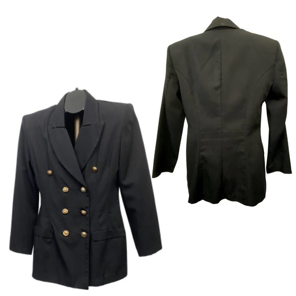 1990s Gothic Rampage Black Double Breasted Blazer Rose Buttons / Women’s Medium - Picture 3 of 4